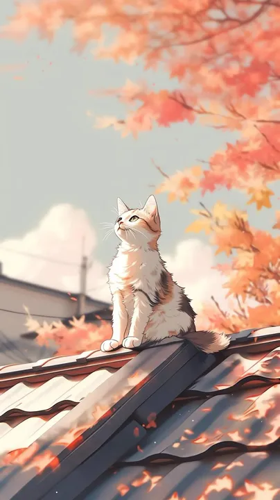 Autumn Cat on the Rooftop
