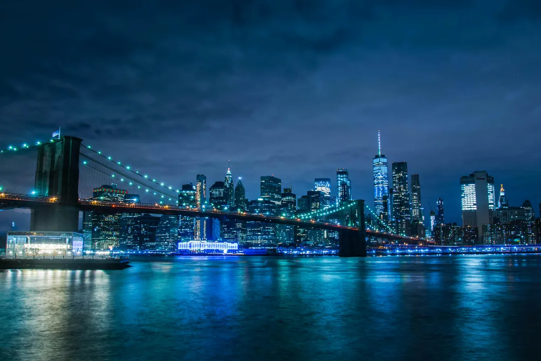 Brooklyn Bridge and city at night