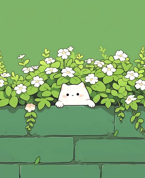 Cat Behind Floral Wall