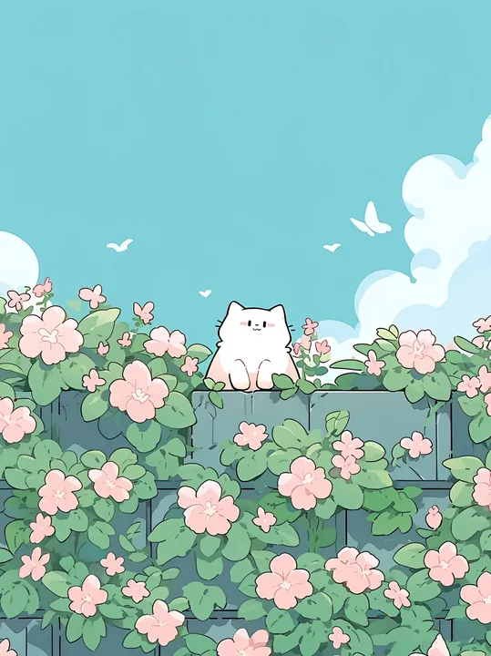 Cat on Pink Flower Wall