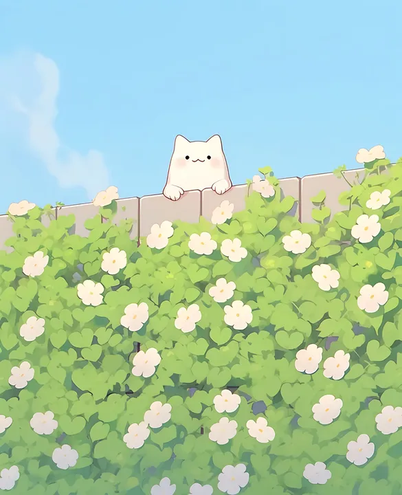 Cat on White Flower Fence