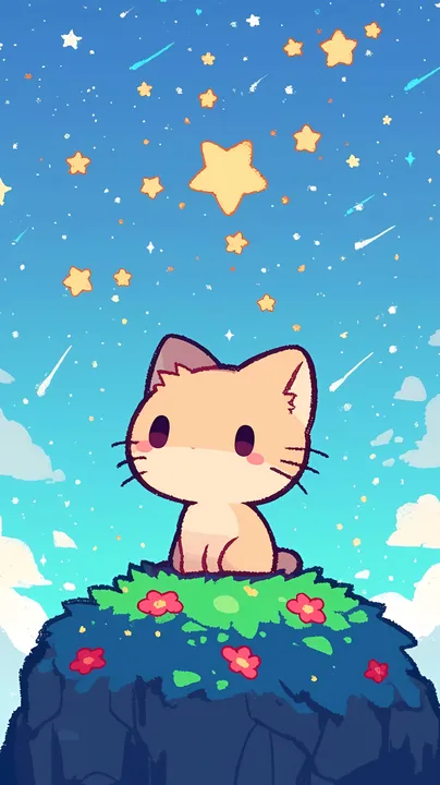 Cat Under Starry Night