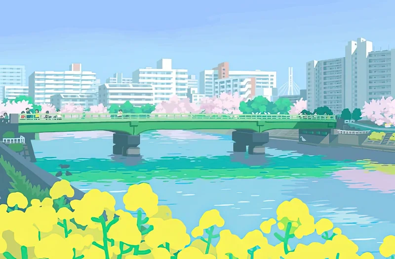 Cherry Blossom River Crossing