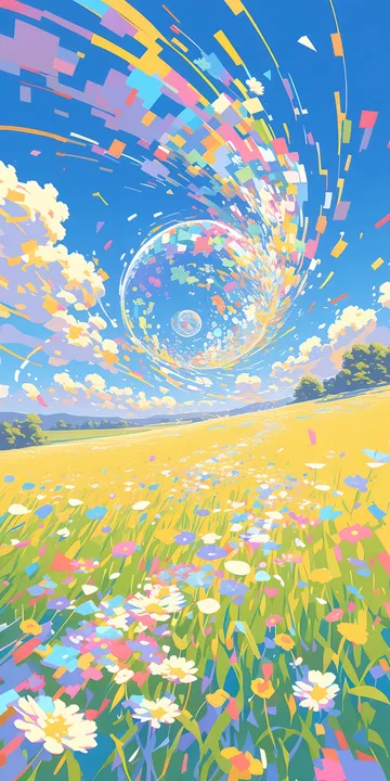 Colorful portal in a flower field