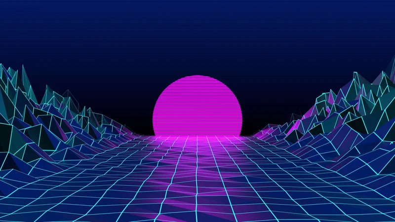 Digital Horizon with Neon Sun