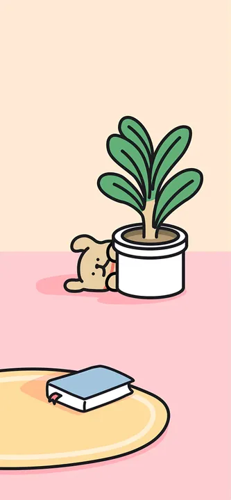 Dog hiding behind plant