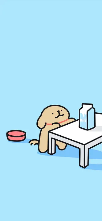 Dog with milk on table