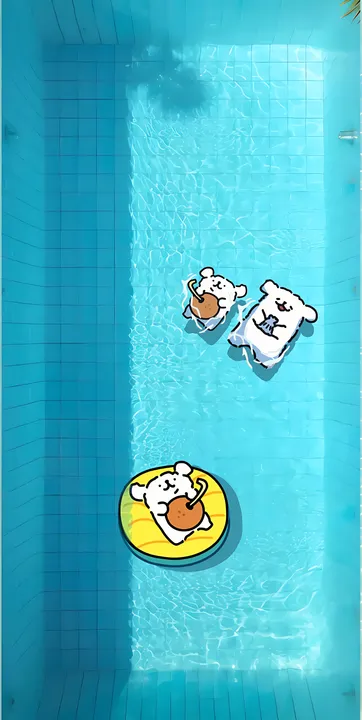 Dogs floating in a pool with drinks