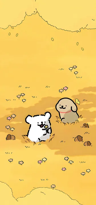 Dogs in autumn field with flowers