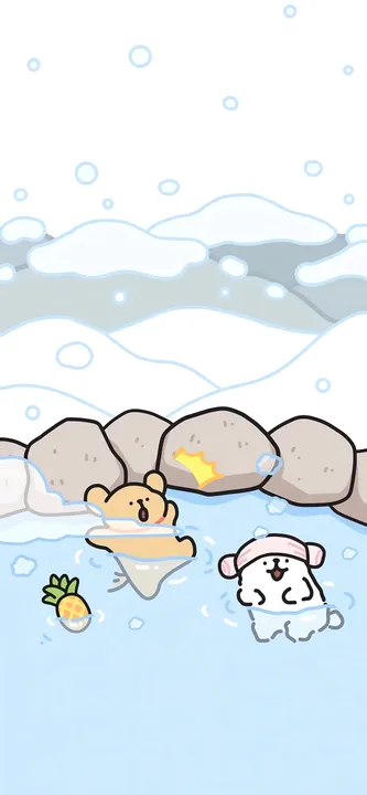 Dogs in hot spring with snow