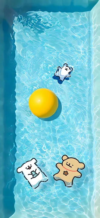 Dogs in pool with yellow ball