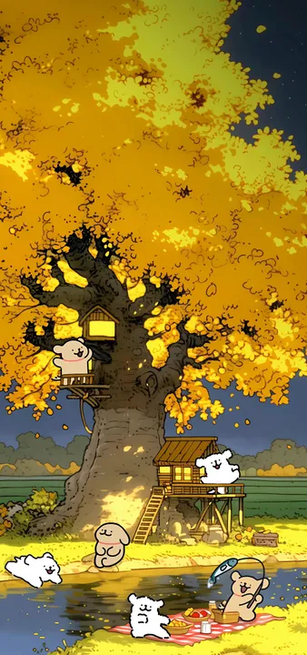 Dogs in treehouse picnic