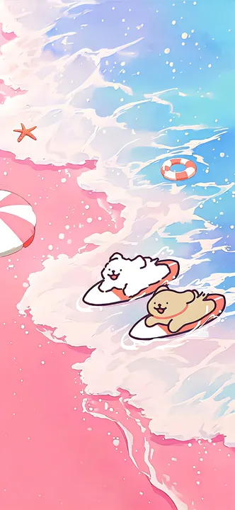 Dogs surfing on waves