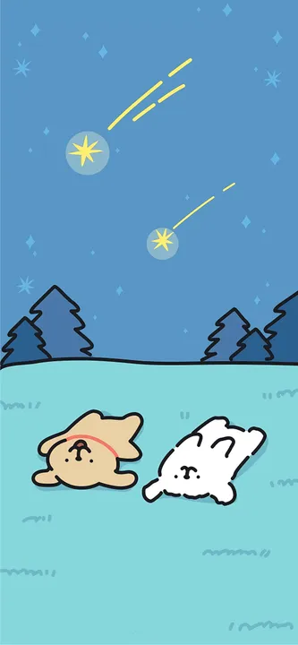 Dogs under starry sky with shooting stars