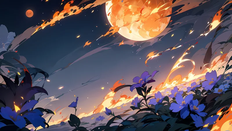 Fiery Moon Blossom Field