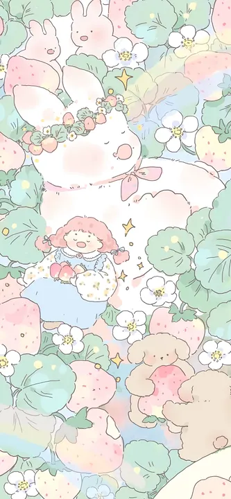 Girl with bunny and strawberries