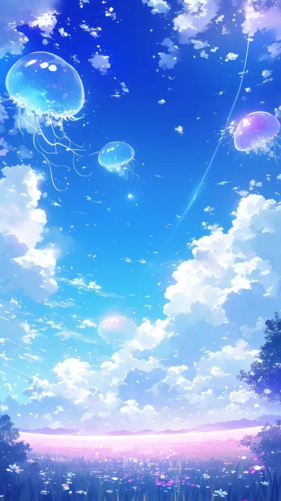 Jellyfish Over Dreamy Meadow