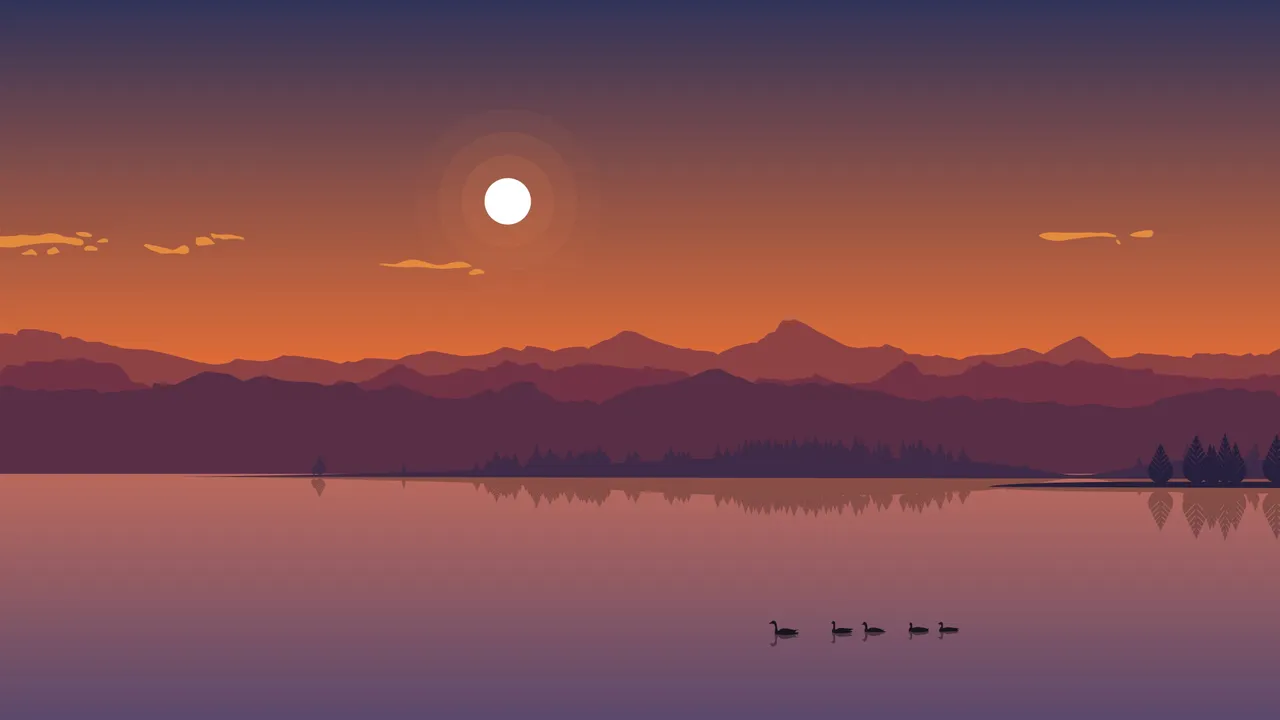 Lake with ducks at sunset