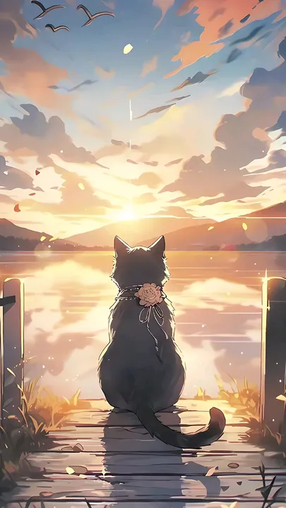 Lakeside Cat at Golden Hour