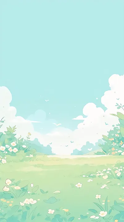 Meadow with white flowers and clouds