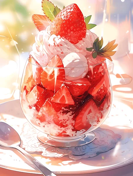 Mixed fruit dessert with whipped cream