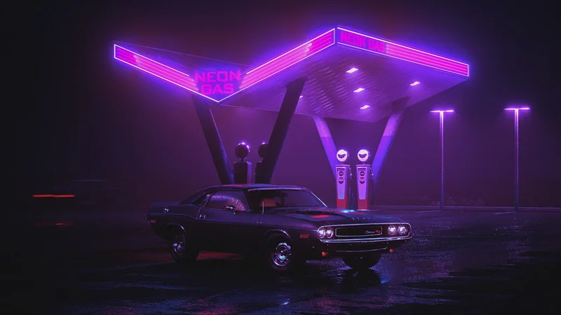 Neon Gas Stop at Midnight