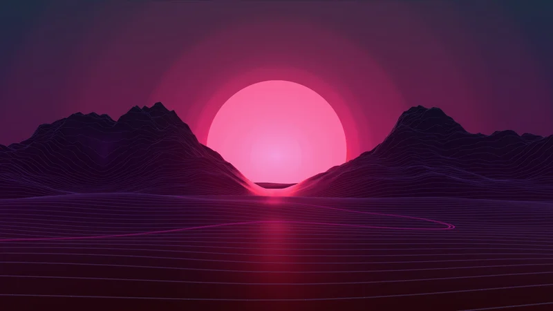 Neon Sunset Over Digital Peaks