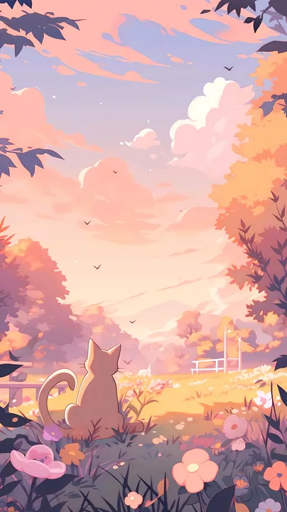 Pastel Meadow Cat Dream