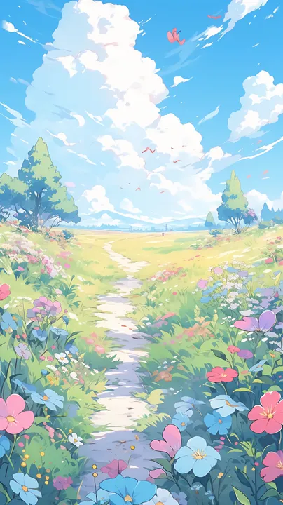 Path through colorful flowers