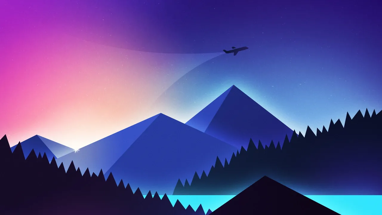 Plane over mountains at dusk