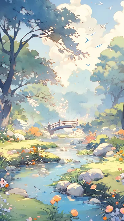 River with a bridge and trees