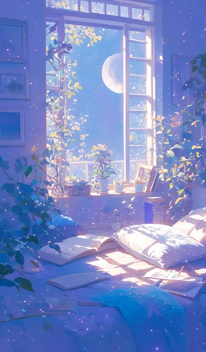 Room with moonlight and plants