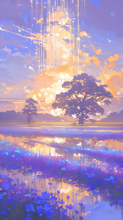 Sunset Reflection by the Tree