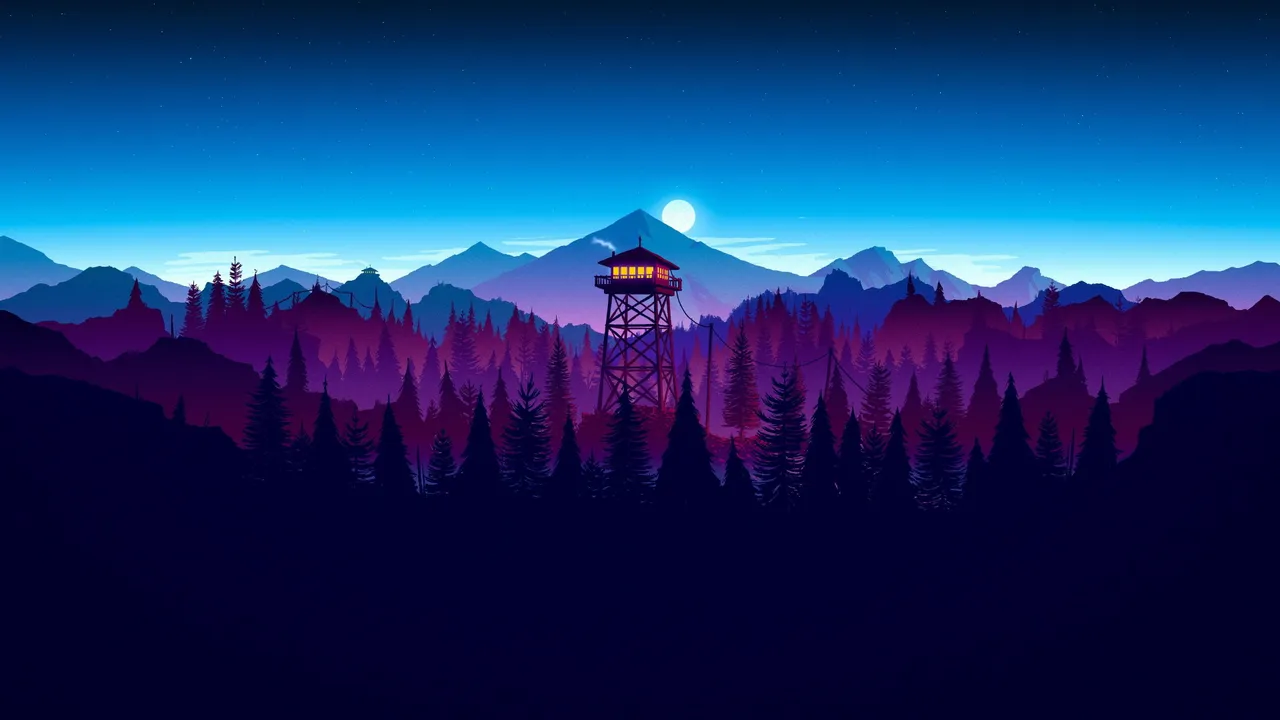Watchtower in a forest at night