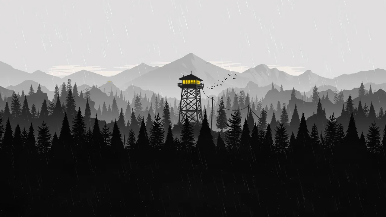 Watchtower in rainy gray mountains