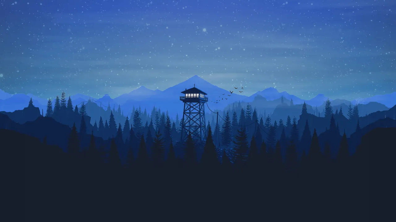 Watchtower in snowy mountains at night