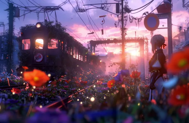 Violet Evergarden Sunset Over Floral Rails