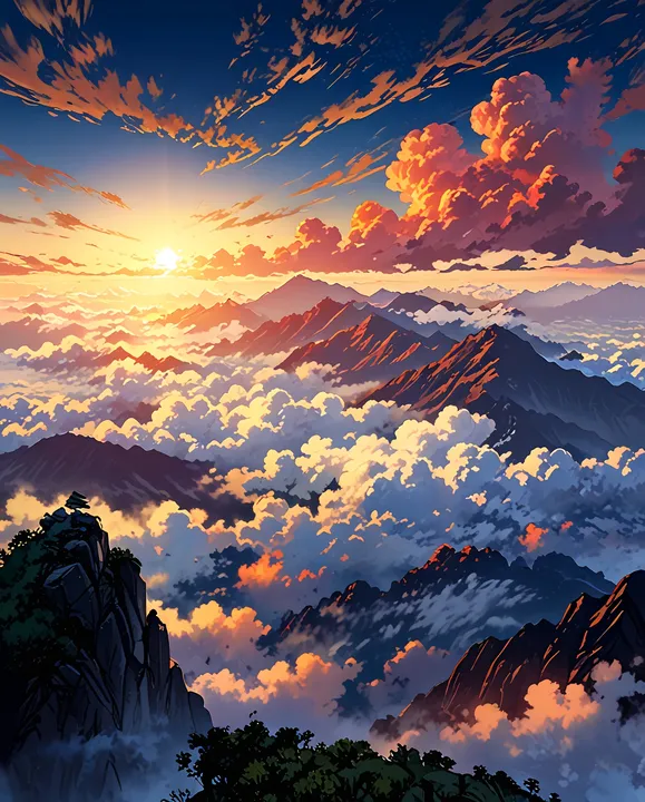 Sunset Over Misty Mountains