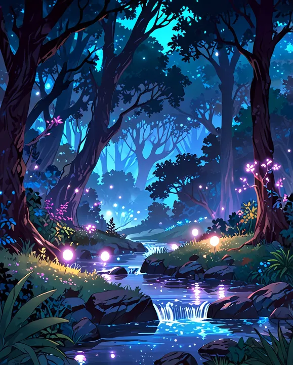 Mystical Forest with Glowing Lights