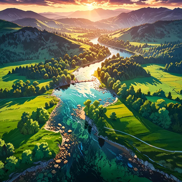 Sunset Glow Over River Valley