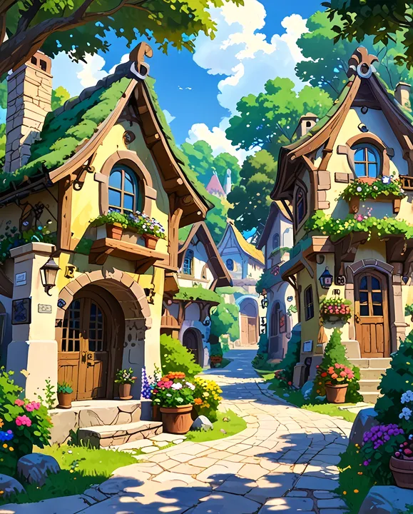 Charming Village Path in Bloom